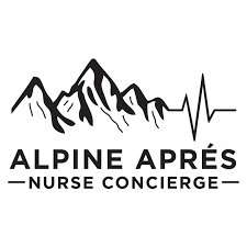 Alpine Après Nurse logo featuring mountain silhouettes and a heartbeat line, representing concierge nursing services in Jackson Hole.