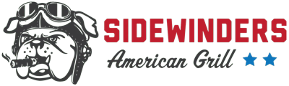 Sidewinders American Grill logo featuring a bulldog wearing goggles and a cigar, representing a family-friendly sports bar in Jackson Hole.
