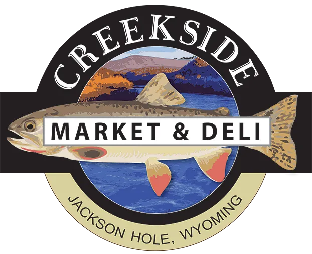 Creekside Market & Deli logo featuring a trout, representing the deli's offerings in Jackson Hole, Wyoming.